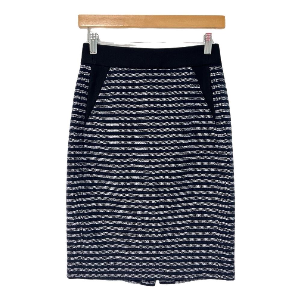 J. Crew Pencil Skirt Size 00 Wool Blend Striped Blue Lined Career Office Preppy